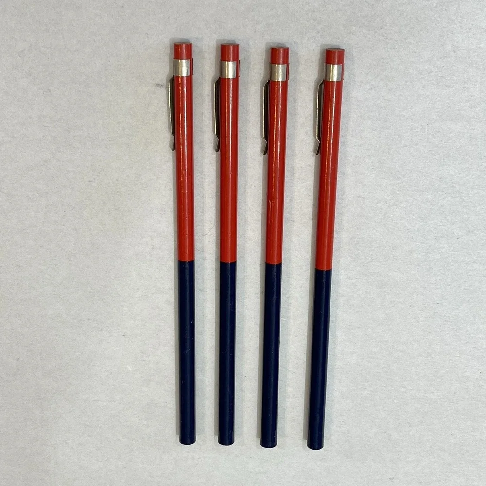 Vintage Dixon Thrift 1205 Red Blue Checking Pencil Lot 4 Pocket Clip USA Made